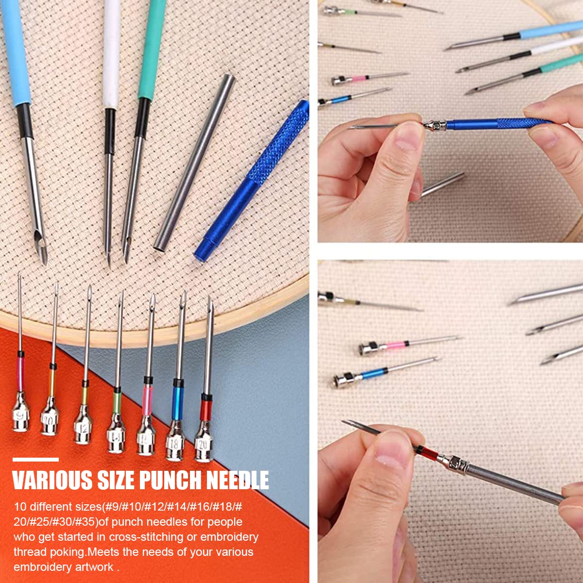 HASTHIP Tufting Punch Needles Kit for Embroidery with 10 Sizes Metal Needles | Beginner Craft Set