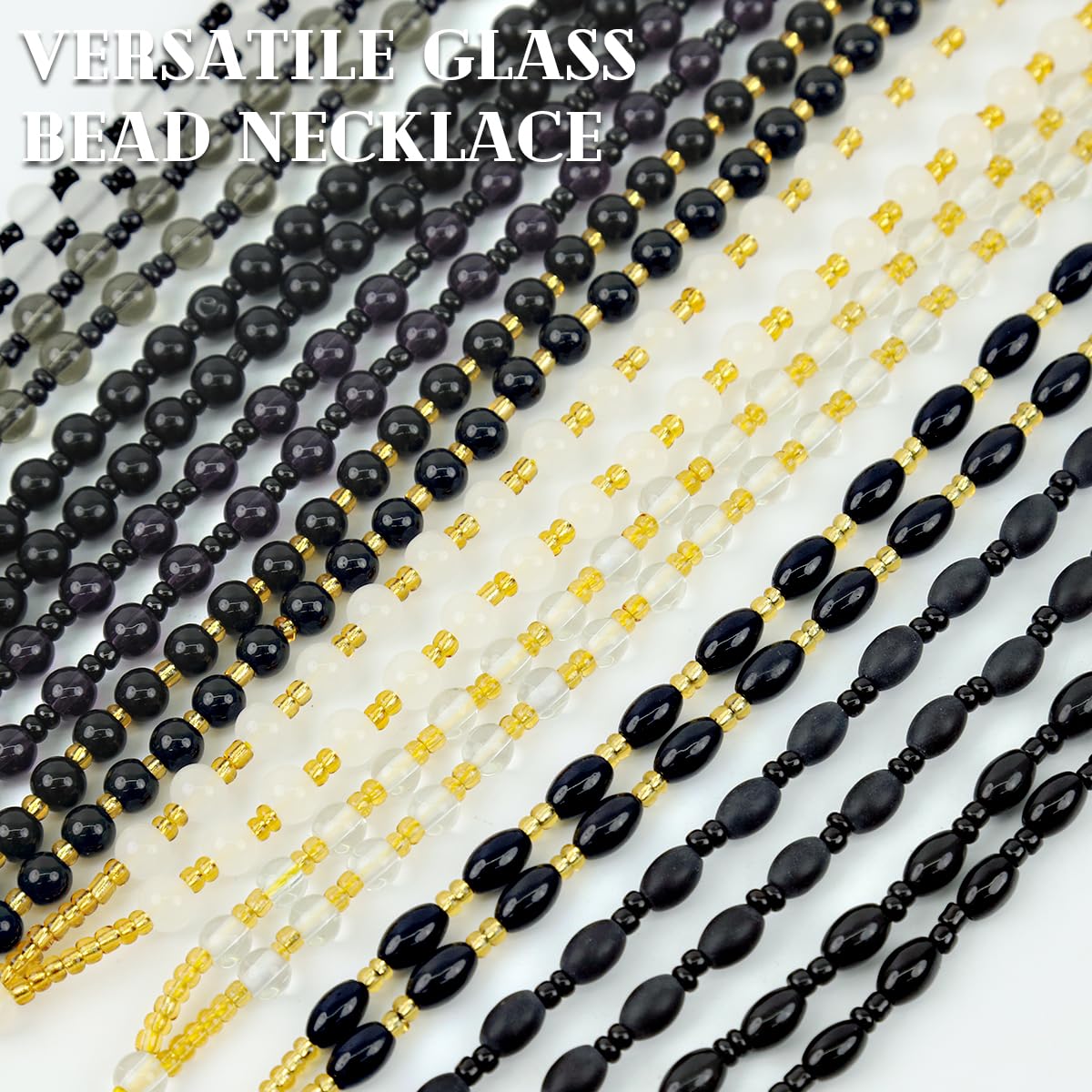 Zibuyu Glass Healing Beads Necklace Set for Meditation and Style | 10Pcs White Black Clear Beads