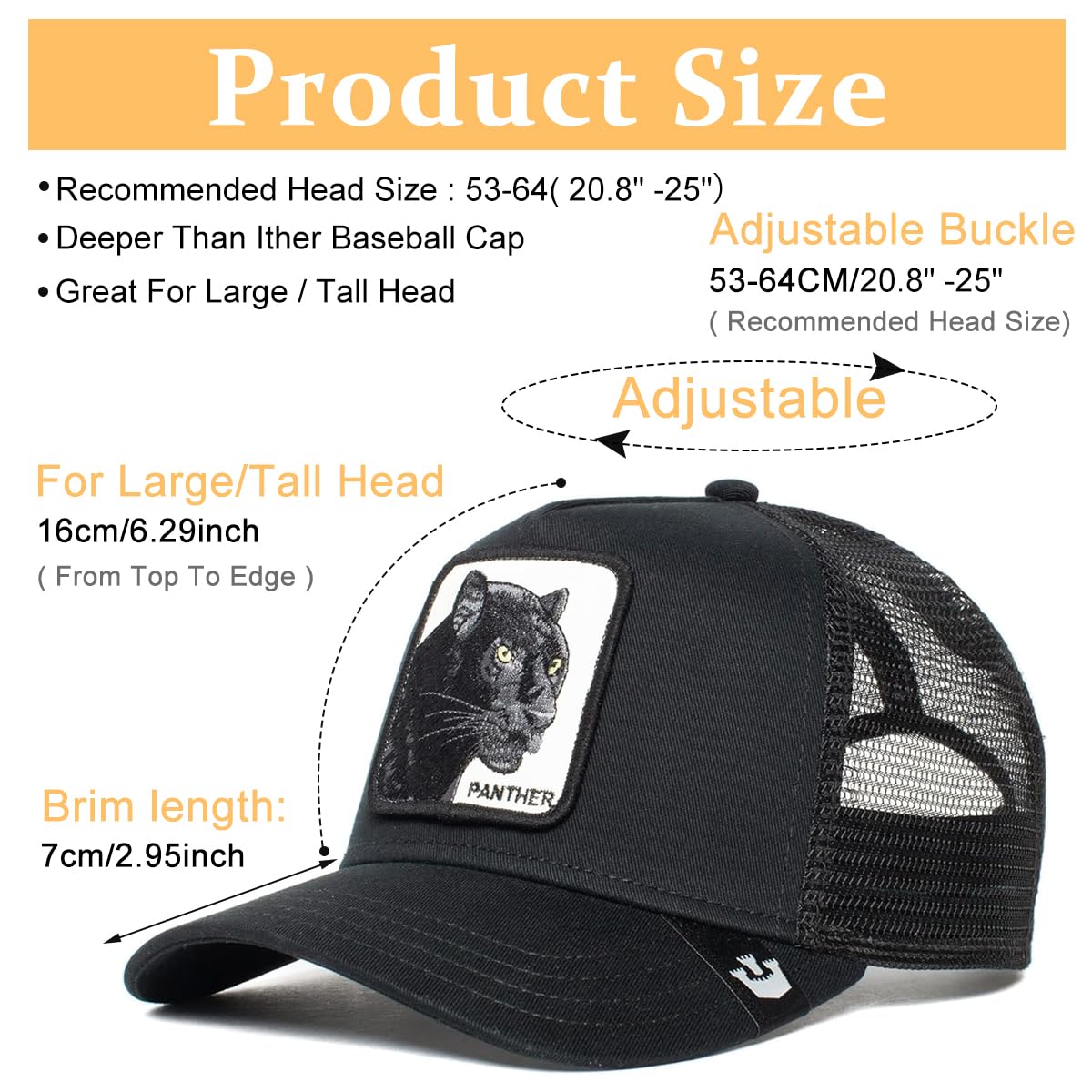 GUSTAVE Baseball Cap for Men with Breathable Mesh and Adjustable Buckle Fit 53–64 cm | Black