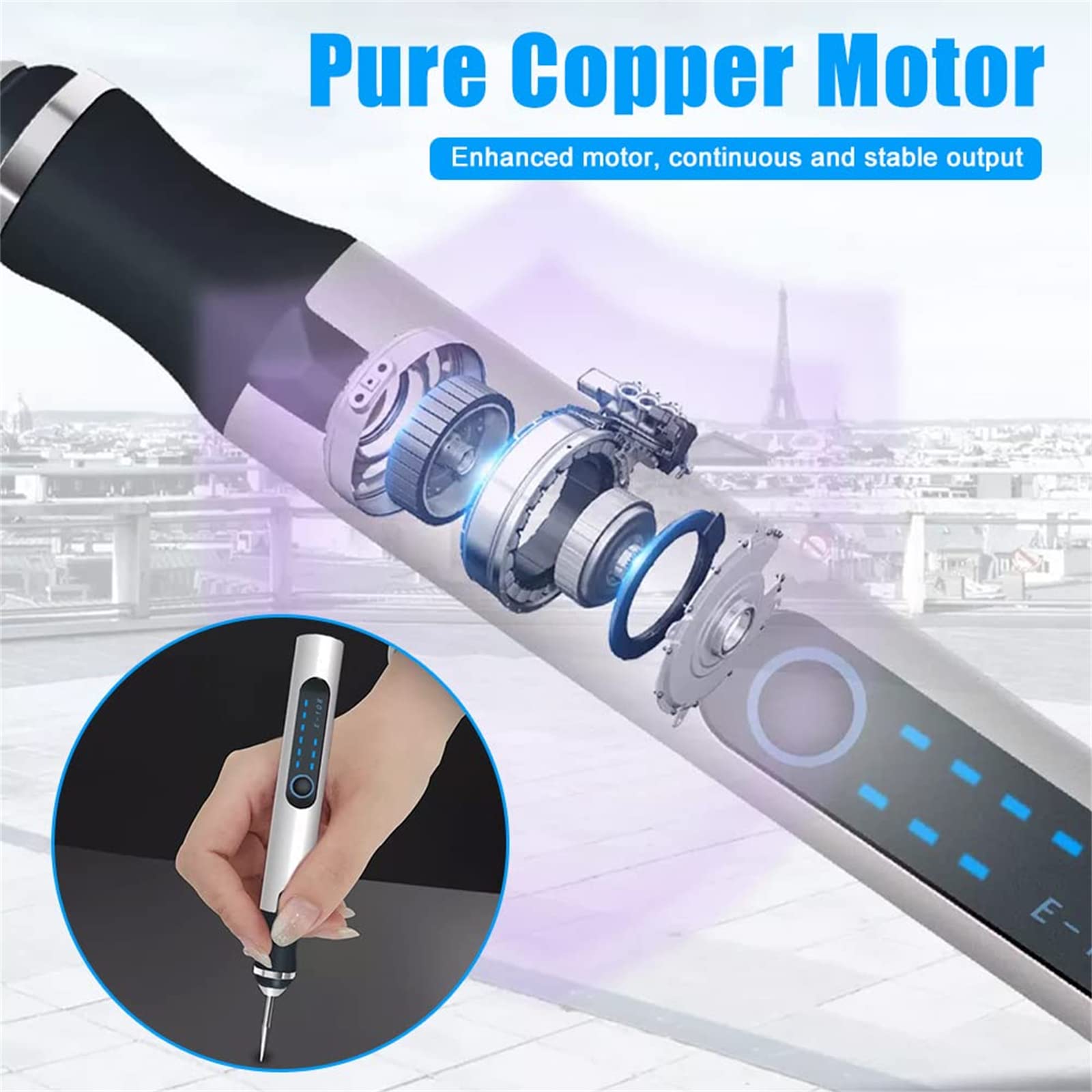 HASTHIP USB Engraving Pen for Wood Glass and Plastic with 3 Nozzles and 150PSI Power | Silver