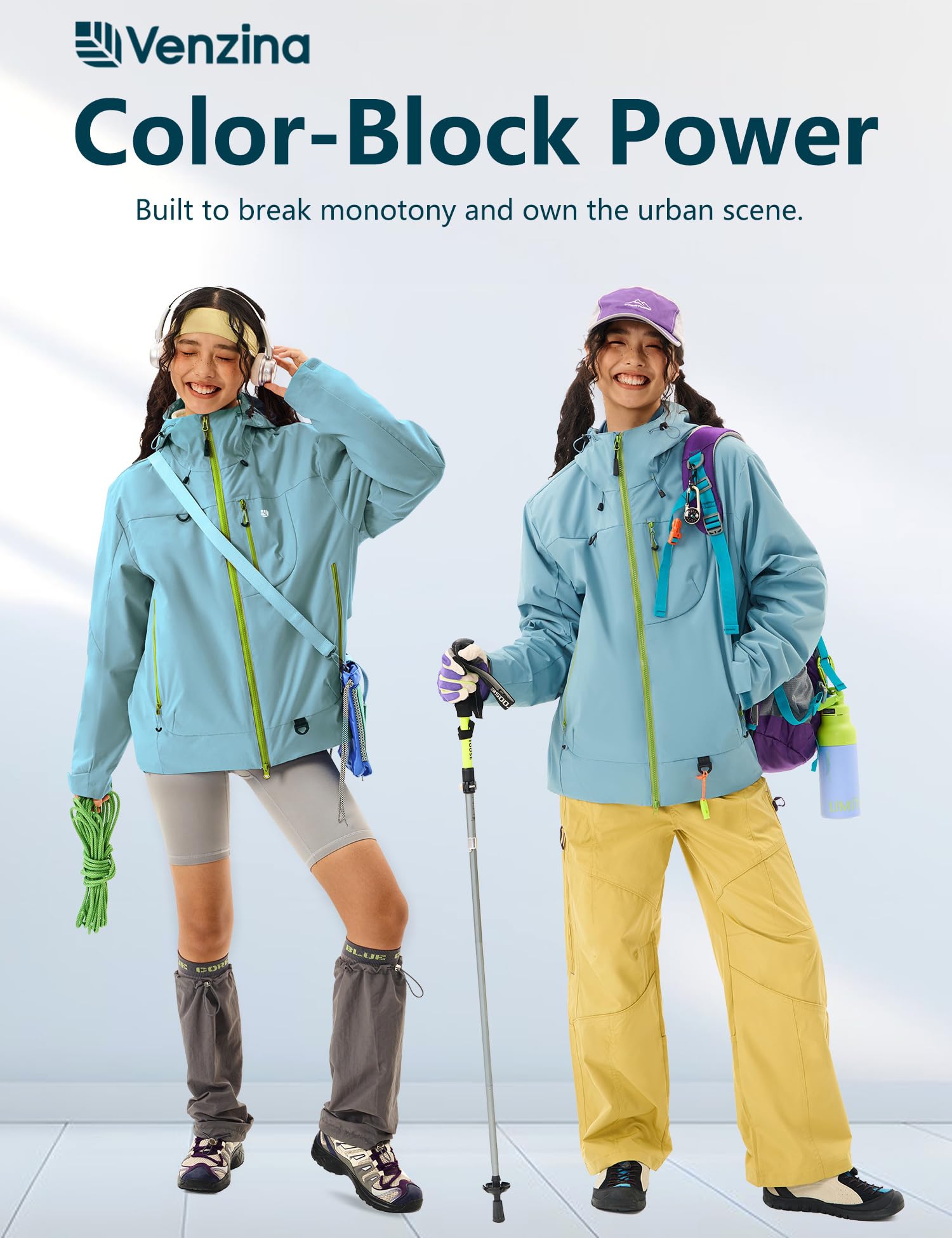 Venzina Women's Waterproof Jacket for Travel and Daily Commute featuring Color Block Design | Blue XL