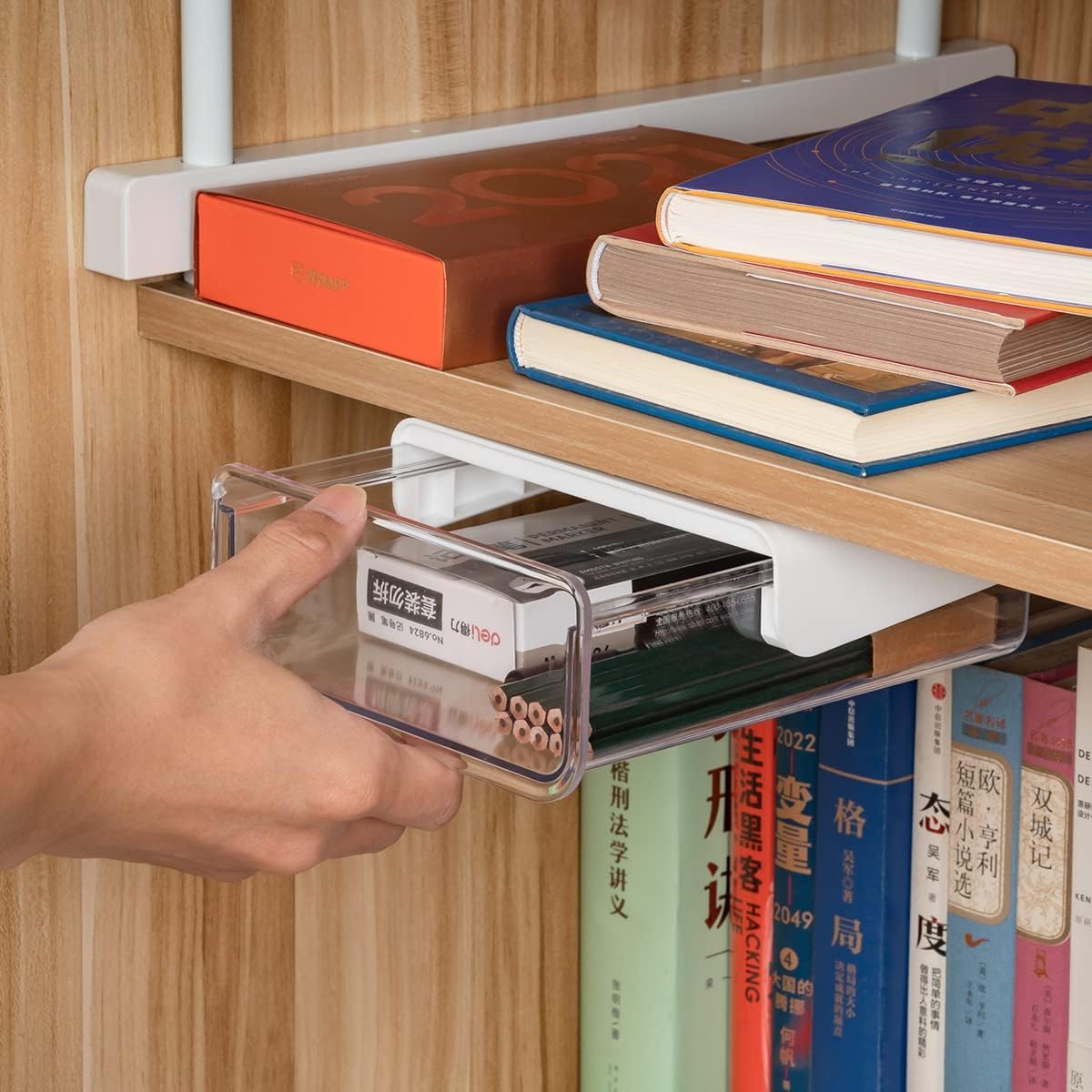 Climberty Under Desk Storage Box for Home Office Organization with Slide-Out Hidden Drawer 20 x 17 x 7.2cm White