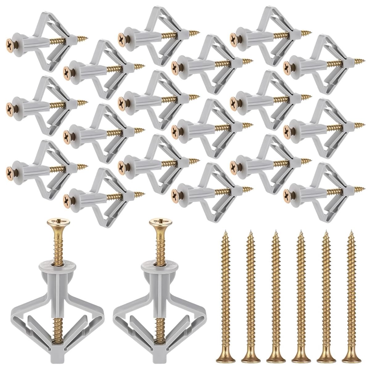 Serplex® 50 Set Drywall Anchor with Screw Kit Drywall Anchor Kit Hollow Wall Anchors Plasterboard Plugs Screws Butterfly Expansion Tube Pipe Drywall Winged Anchors for Hanging Heavy Items on Drywall