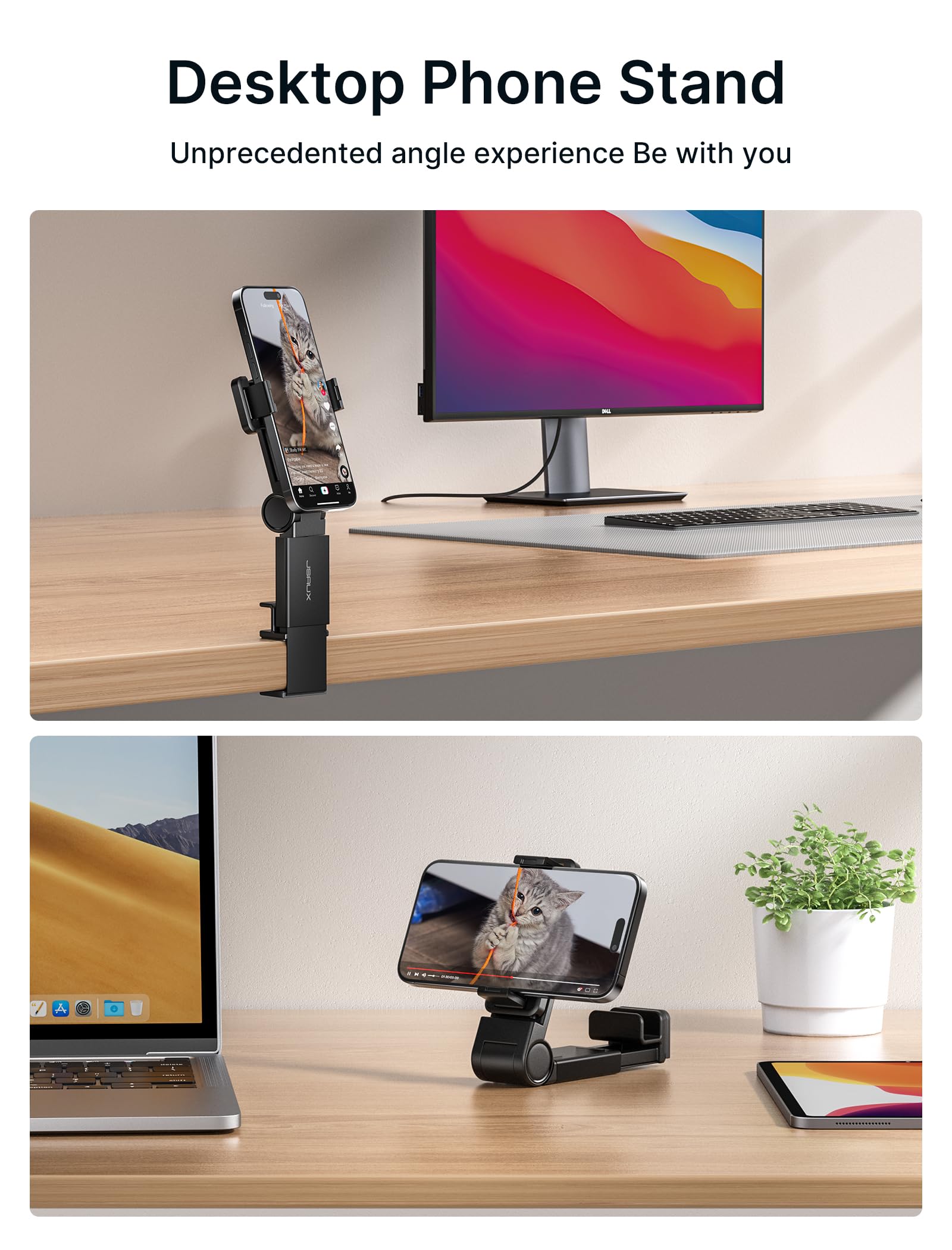 JSAUX Phone Holder for Airplane Travel with 360 Degree Rotation | Handsfree Mount for Desk