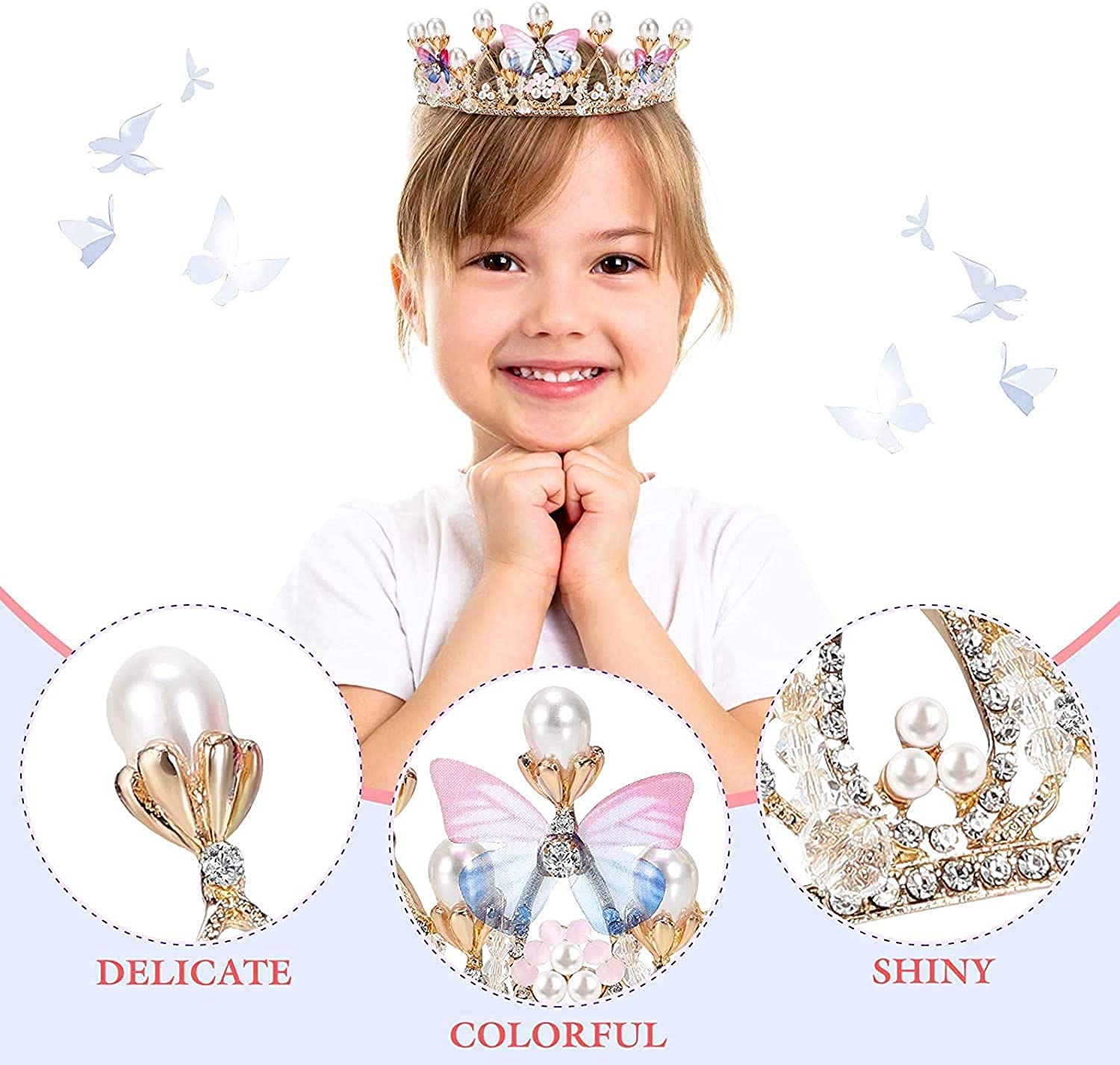 PALAY® Crystal Tiara Crown Pearl Princess Costume Crown Headband Flower Pageant Handmade Hair Accessories Cosplay,Birthday,Celebration for Girl Women