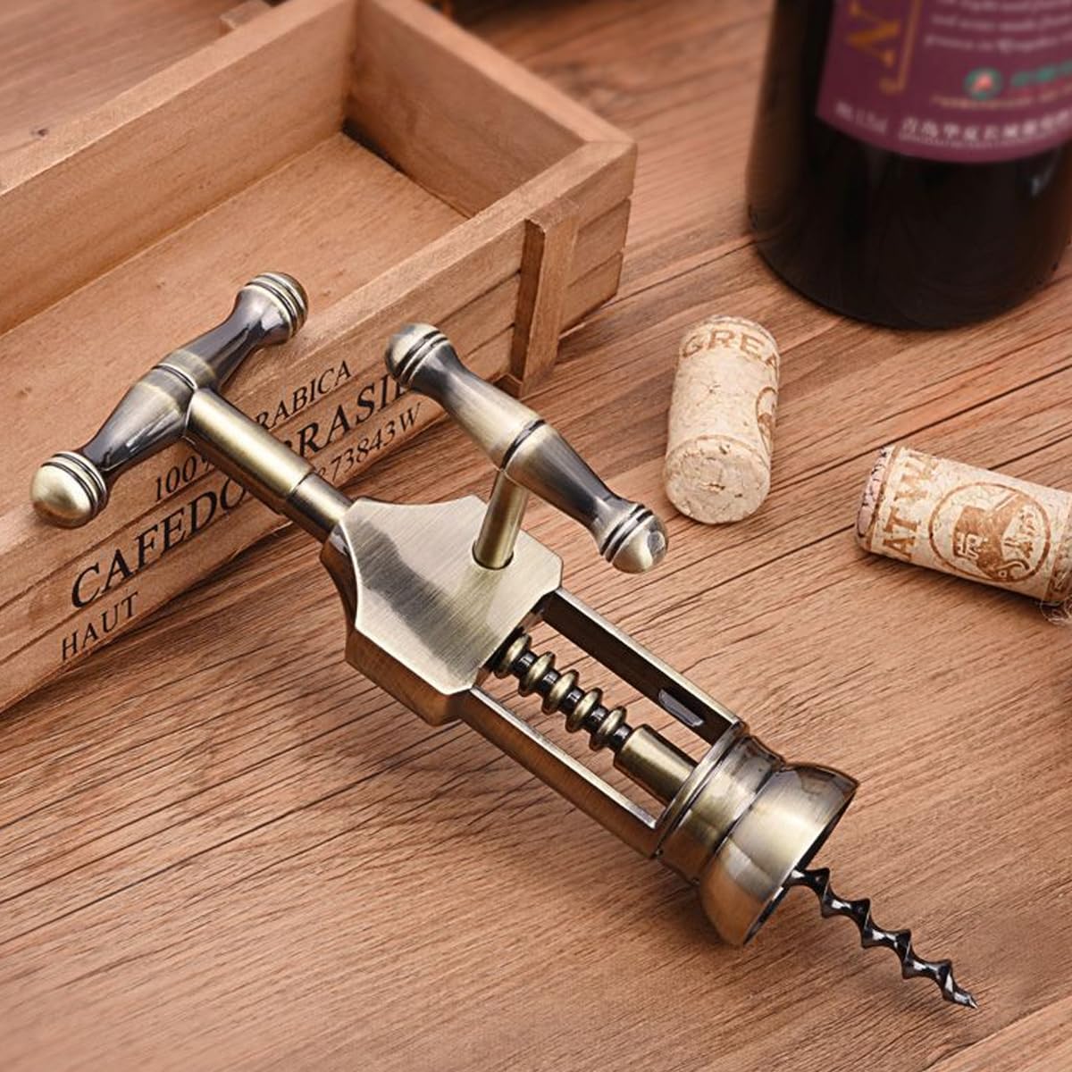 HASTHIP® Wine Bottle Opener, Retro Zinc Alloy Wine Bottle Corkscrew Hand Cork Puller Bar Tool with Sturdy Lever Arms Creative Wine Opener for Home Bar Restaurant