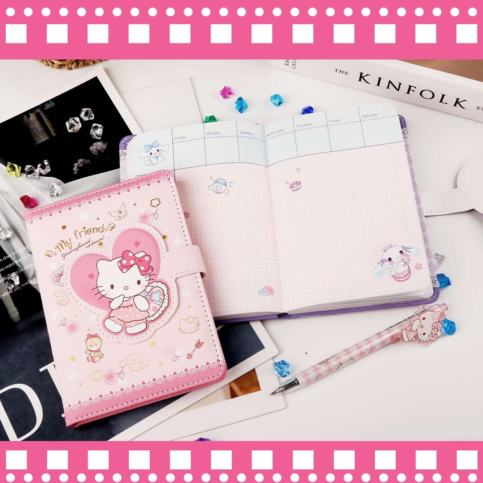 Climberty Kawaii Kitty Diary for Girls with Waterproof PU Softcover and Charm Lock | Cute Journal Gift Set with Gel Pen