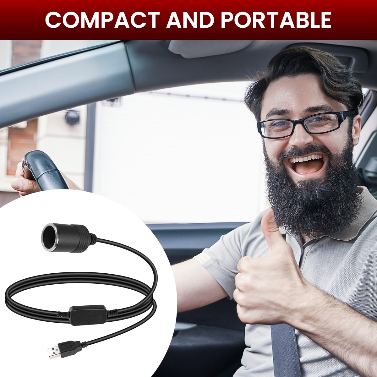 STHIRA USB to Cigarette Lighter Socket Converter for 12V Devices with 1.2 m Cable | 3PCS