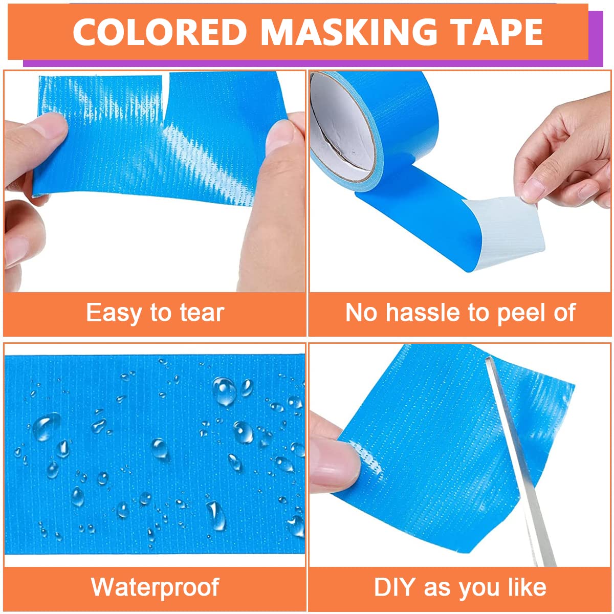 Serplex Duct Tape for Crafts and Repairs with Tear by Hand Design 10m×5cm 6 Rolls Rainbow | Writable Residue-Free Waterproof PE Gauze Composite