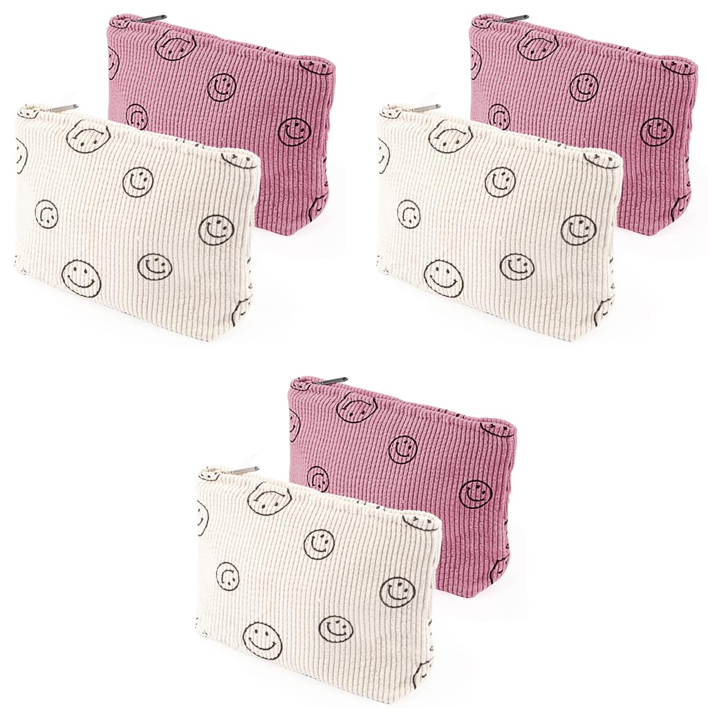 ZIBUYU Makeup Pouch for Women 2 Piece Set with Zipper Smile Face Print Corduroy 25x18cm
