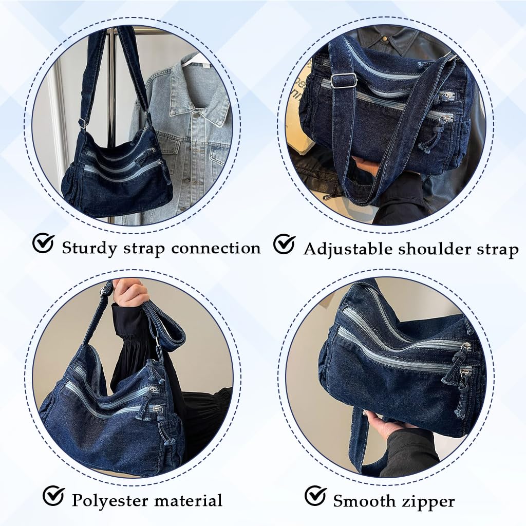 Zibuyu Womens Denim Tote Bag for Travel and Work with Adjustable Strap | Light Blue Canvas Purse