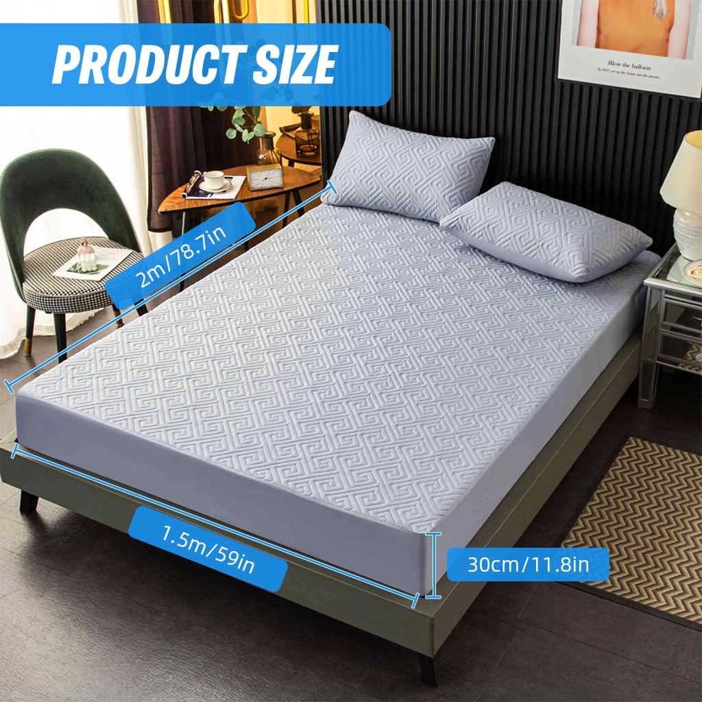 HASTHIP Bed Covers Queen Size with Hidden Waterproof Liner 78.7 x 59 in | Quilted Cotton Blue
