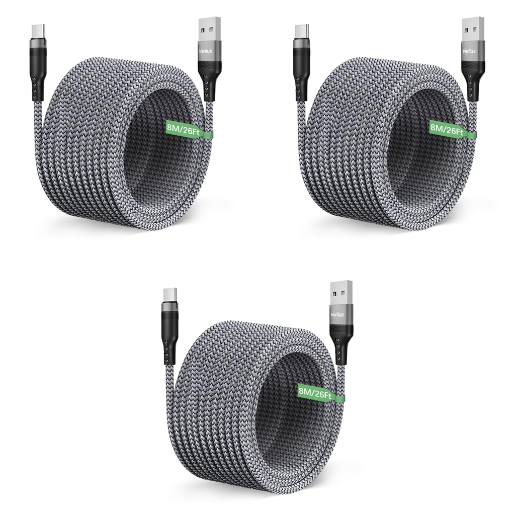 Verilux Type C Cable for Phone and Tablet featuring 8m 26ft length | 10W USB A to C Charger