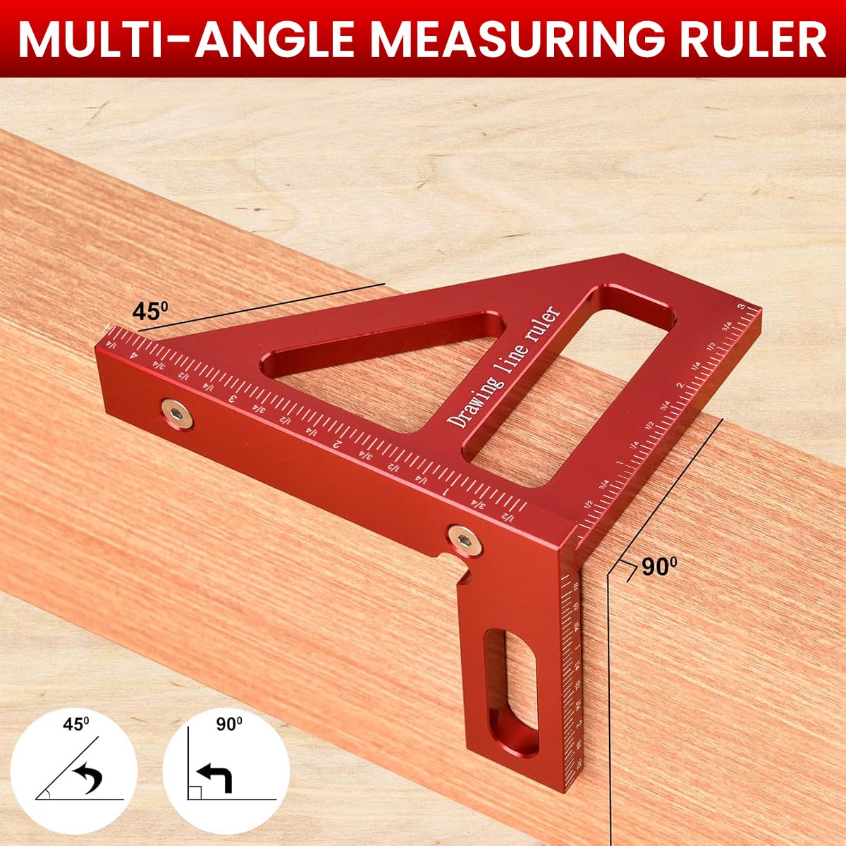 Serplex Drawing Line Ruler for Woodworking with 45° and 90° Templates | Laser-Etched Aluminum Measuring Tool 2PCS