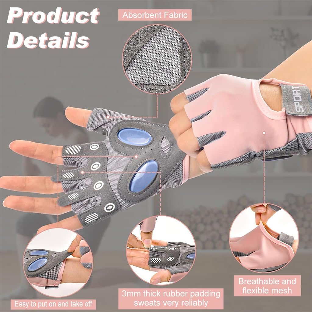 Proberos Women Workout Gloves for Gym with Anti Slip Silicone Pads and Breathable Design | Pink Fingerless Fitness Gloves