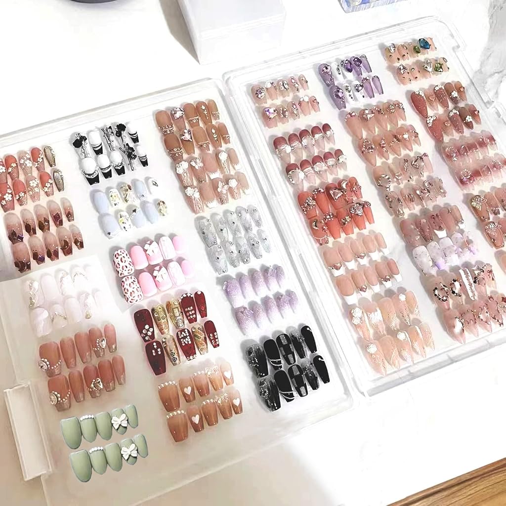 MAYCREATE® Large Compact Transparent Press-On Nail Storage Box 32 * 22.5 * 2cm-Transparent