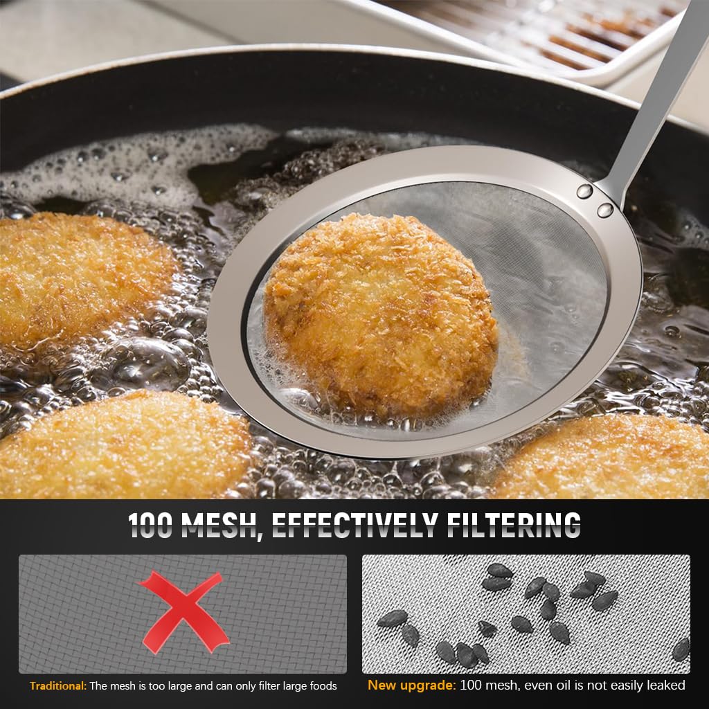 Supvox Stainless Steel Oil Skimmer Spoon for Cooking with 4.7 in Mesh and 13 in Handle