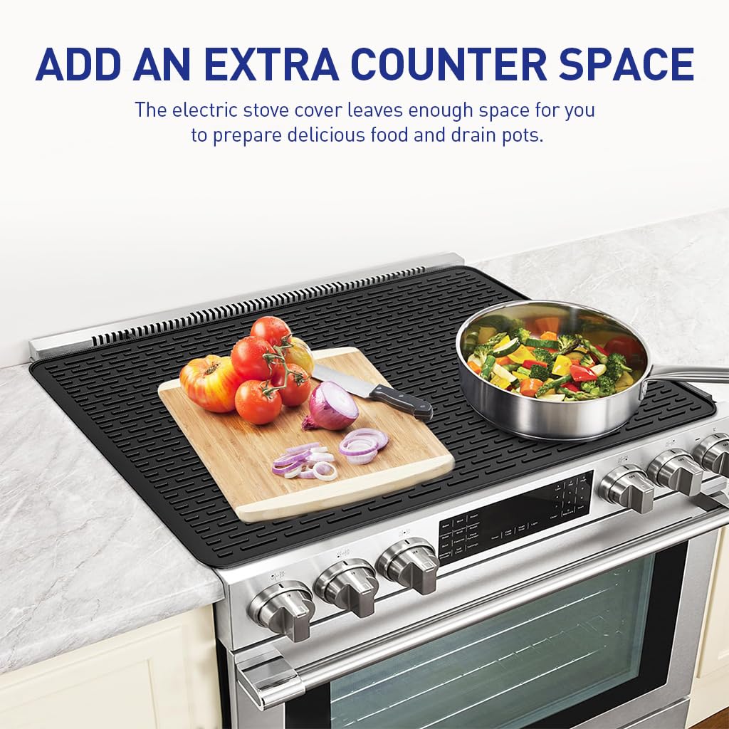 Supvox Electric Stovetop Protector Mat - Stove Top Cover for Electric Stove, Silicone Stove Mat for Glass Top Stove, Glass Cooktop Protector, Dish Drying Mat for Kitchen (Black, 27.9x20 Inches)