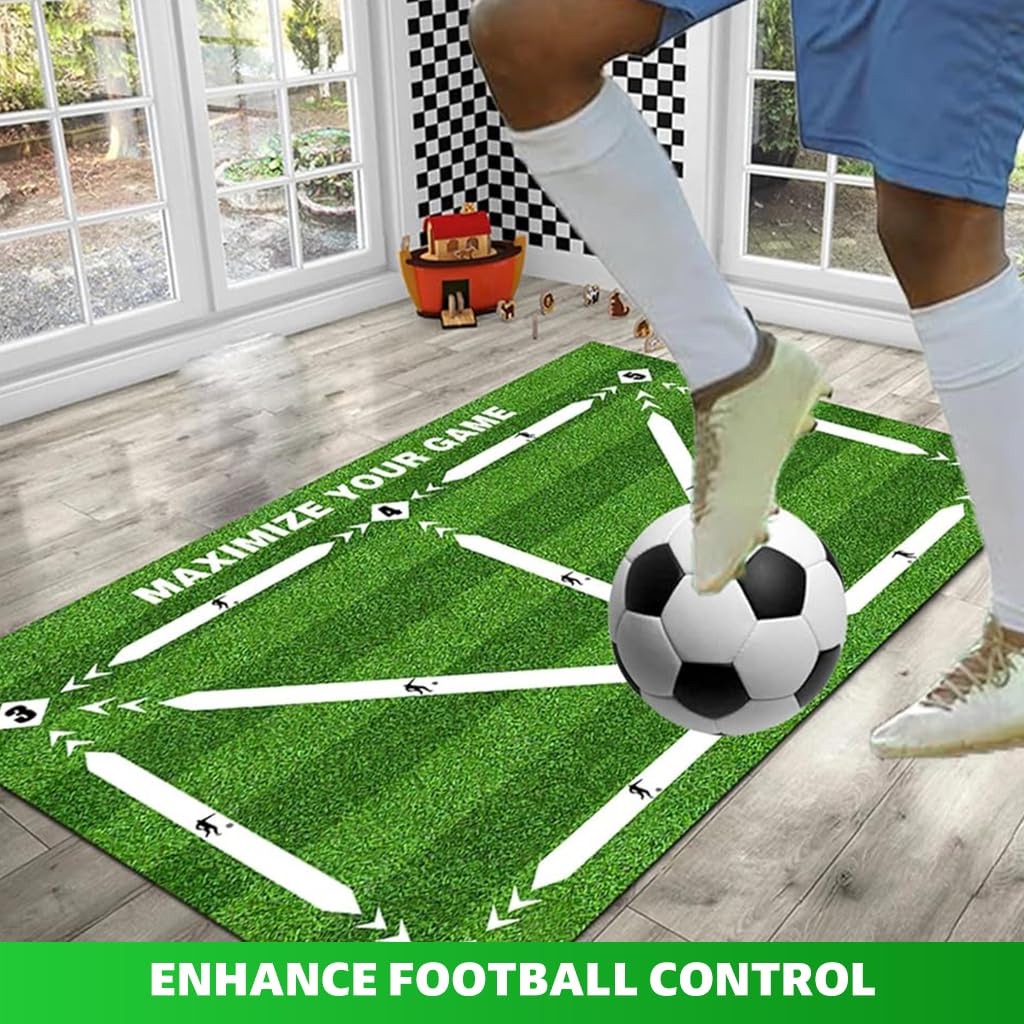 Proberos® Football Training Mat for Beginners Teens 23.6x35.4inches Footstep Training Mat with Guide Lines Noise Reduction Solo-Training Soccer Training Mat for Dribbling, Step Over Training