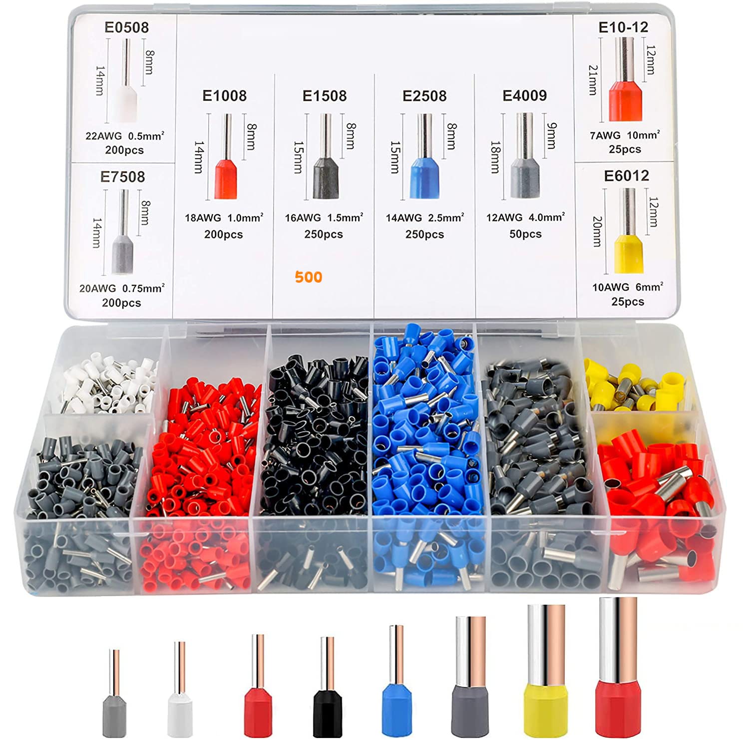 HASTHIP® 1200pcs Electronic Wire Ferrules Kit, Assortment Ferrule Wire Copper Crimp Connector, Wire Connector Jointer Kit Wiring Cable Connector, Insulated Cord Pin End Terminal AWG 23-7