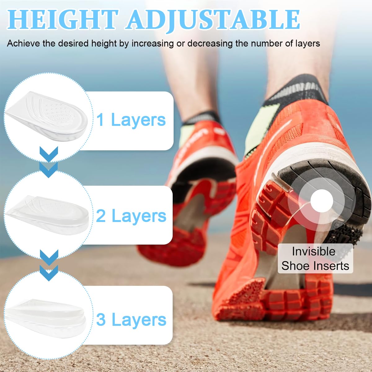 HANNEA Orthotics Shoe Insert for Pronation Correction with 2x11cm Gel Wedge | Adjustable Height Support