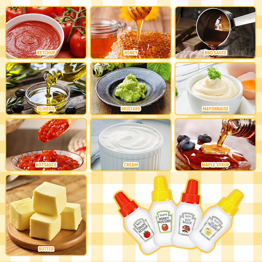 HASTHIP Mini Ketchup Bottles for Lunch Bags with Leak Proof Nozzle 8pcs 25ml | Refillable Food Grade Plastic Dispensers