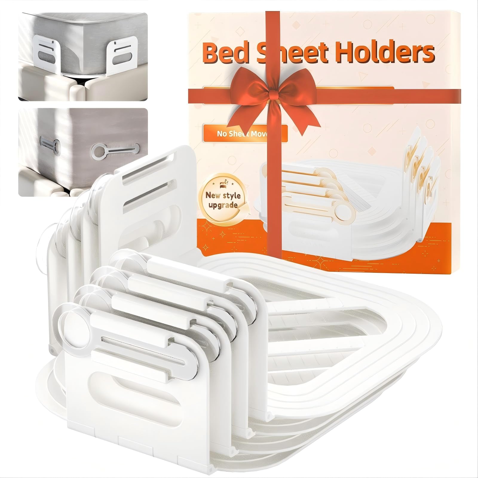 HASTHIP® Bed Sheet Holder with Strips, Keep Firm & Tight, Fits Mattress, Easy Installation, Set of 4-White