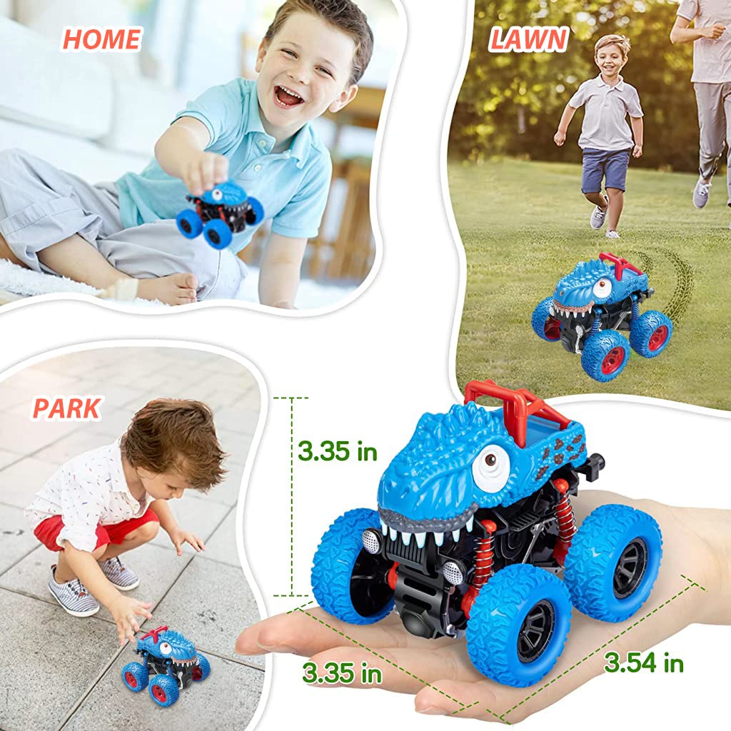 PATPAT® Dinosaur Toys Pull Back Cars for Kids, Monster Truck Car Toys for Kids, Cool Dinosaur Car Toy for 2-5 Year Old Boys & Girls, Truck Toys Vehicle Toys for Boys, Birthday Gift for Kids(Blue)