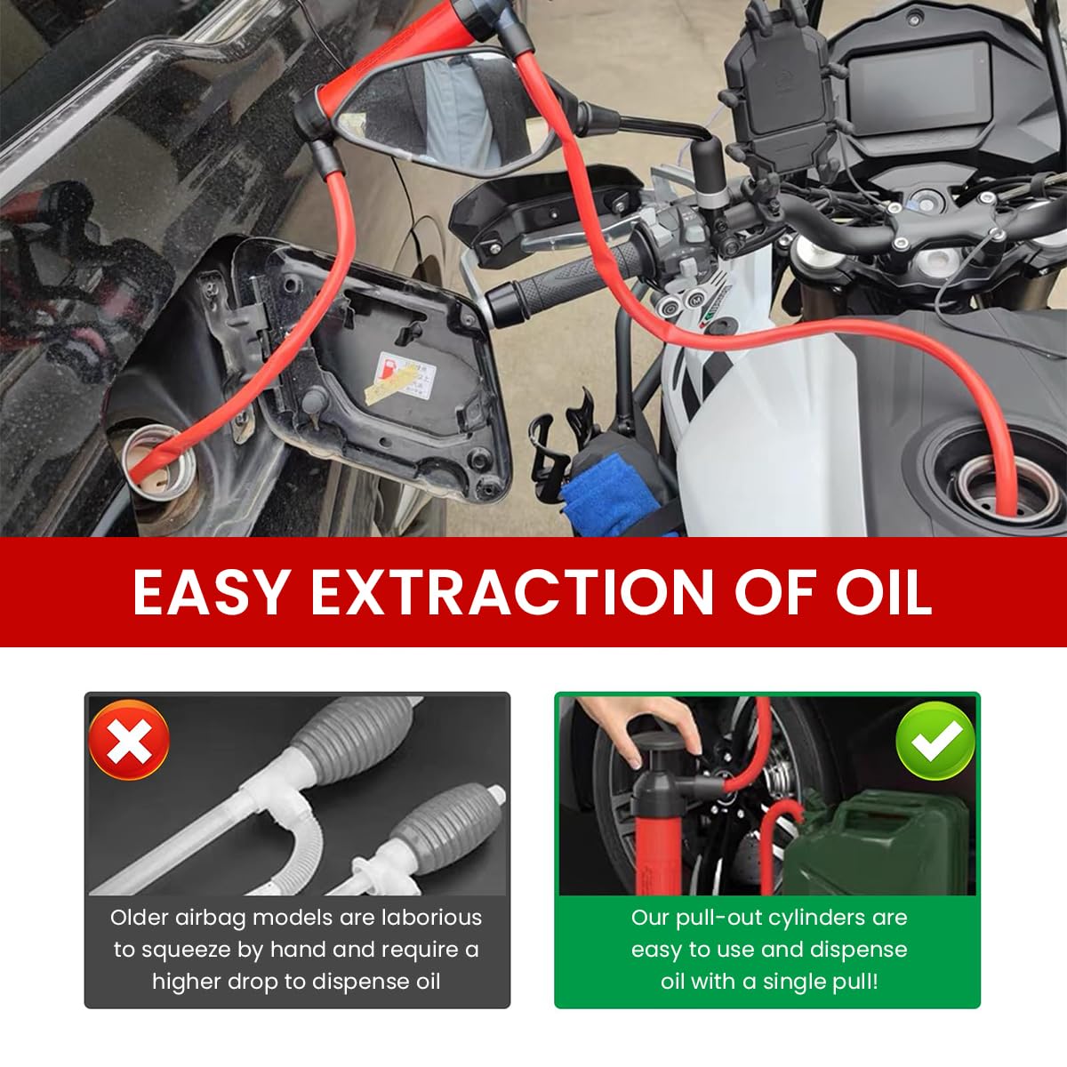STHIRA Fuel Pump 2 in 1 Manual Air and Fuel Injector with Interchangeable Hoses | Includes Adapters and Nozzle