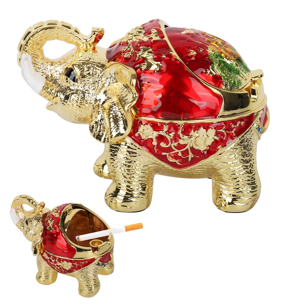 HASTHIP Vintage Metal Elephant Ashtray for Home and Office featuring Flip-up Lid | Smoke-Proof Decorative Gift
