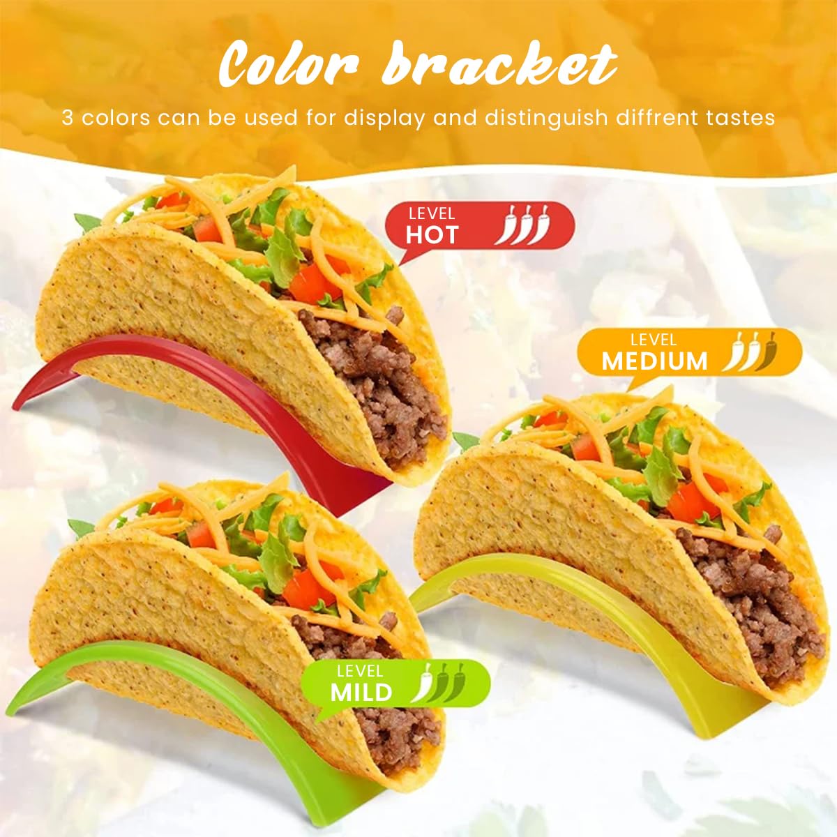 Supvox Taco Holder Stand for Festive Taco Nights with Hollow Out Design and 6 Pack Colorful PP Racks