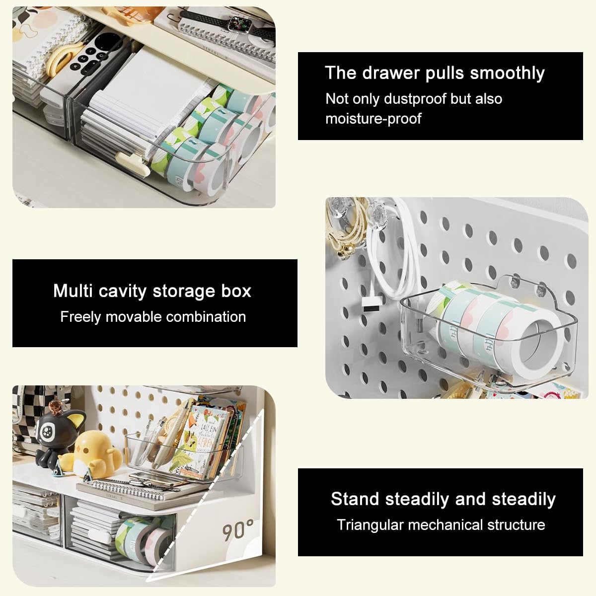 OFIFO Desk Organiser for Study Table with Dual Transparent Drawers 9.8 x 5 x 9 in | Customisable Pegboard Storage