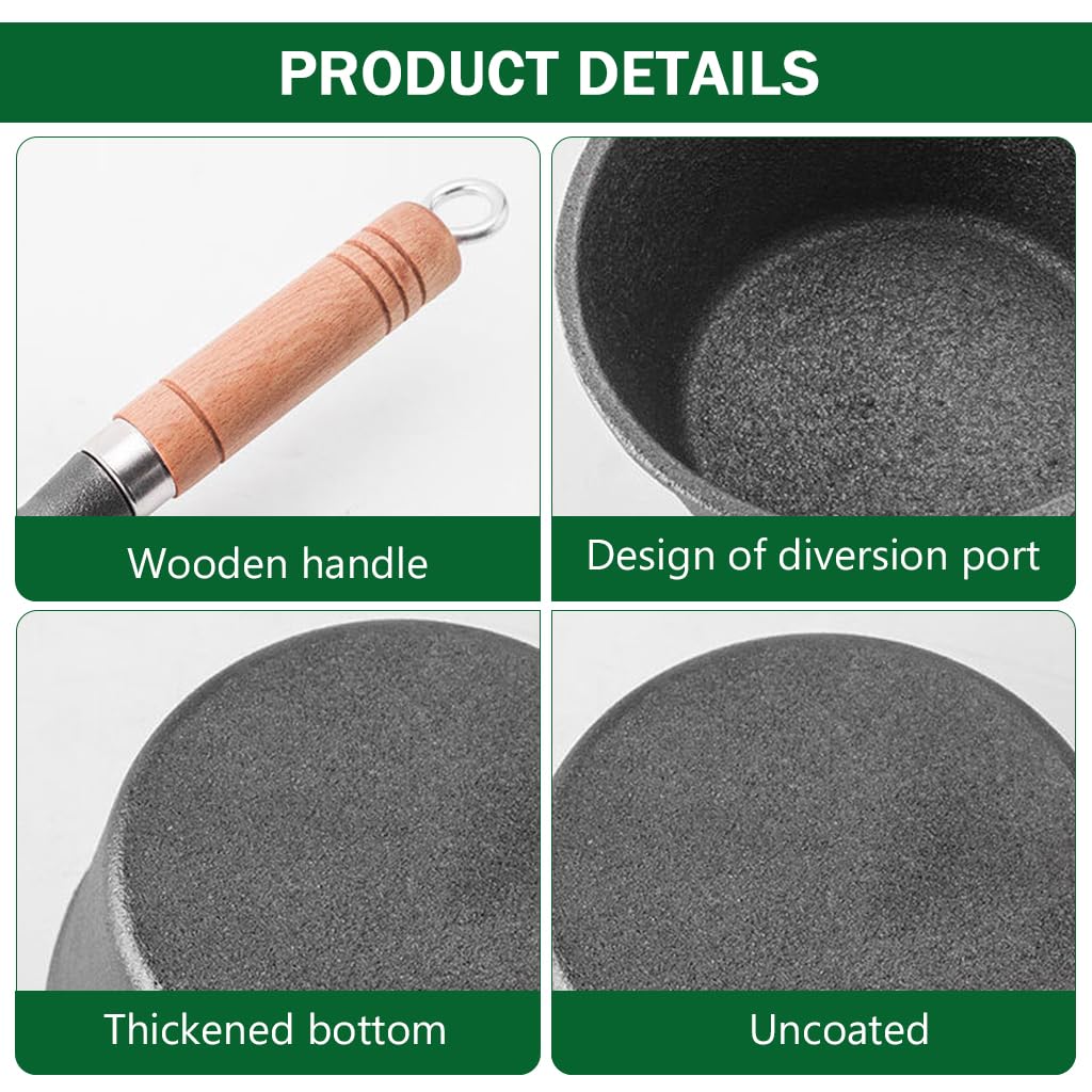 Supvox Cast Iron Tadka Pan for Oil Heating with Wooden Handle and Easy Pour Nozzle | 1 Liter