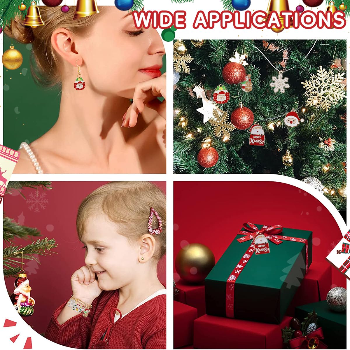 SANNIDHI Christmas Charms for Jewelry Making with 50pcs Gold Plated Enamel Pendants | DIY Gifts