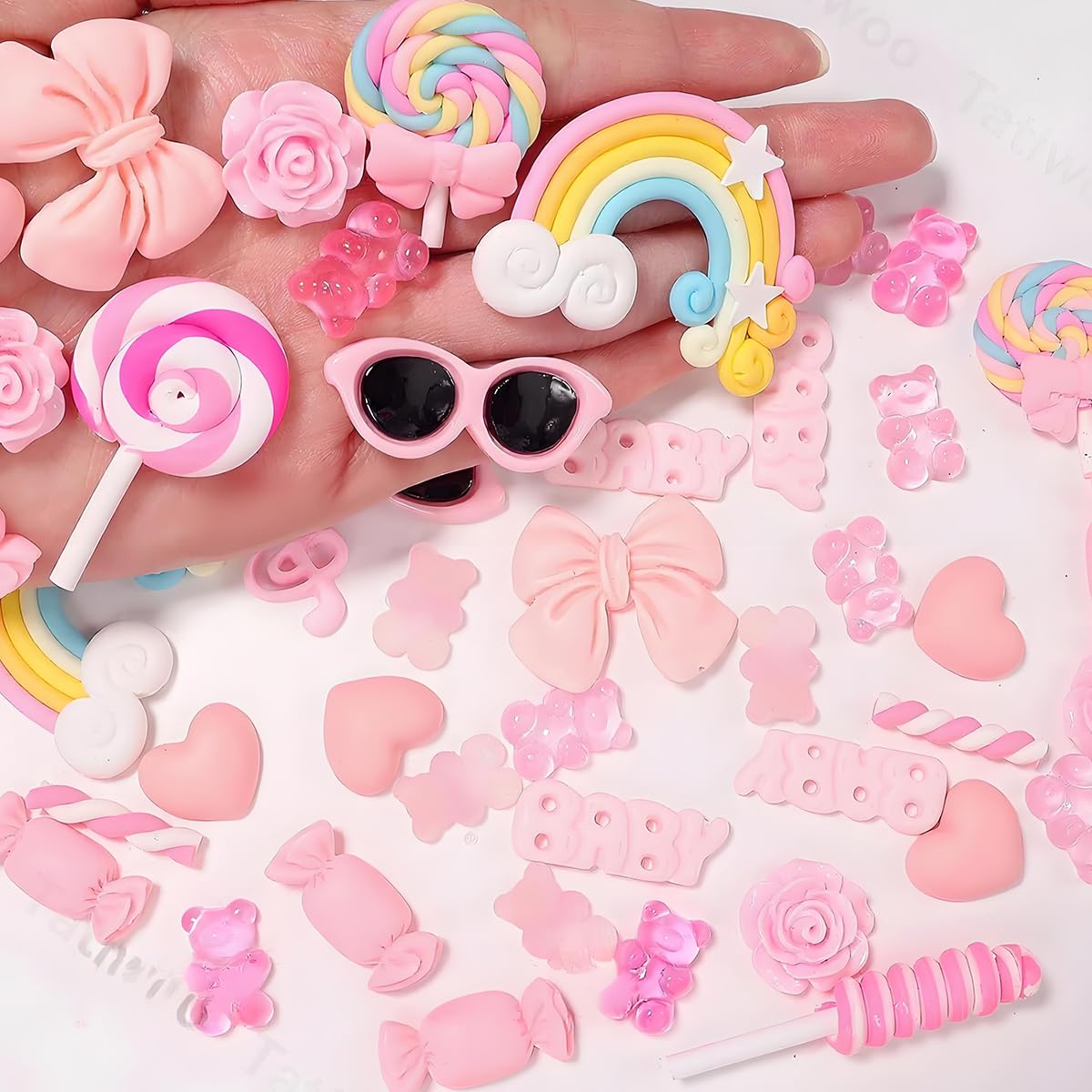 HASTHIP Phone Case Charm Set for DIY Crafting with 60 Flat Back Resin Pieces | Pink Sweet Theme