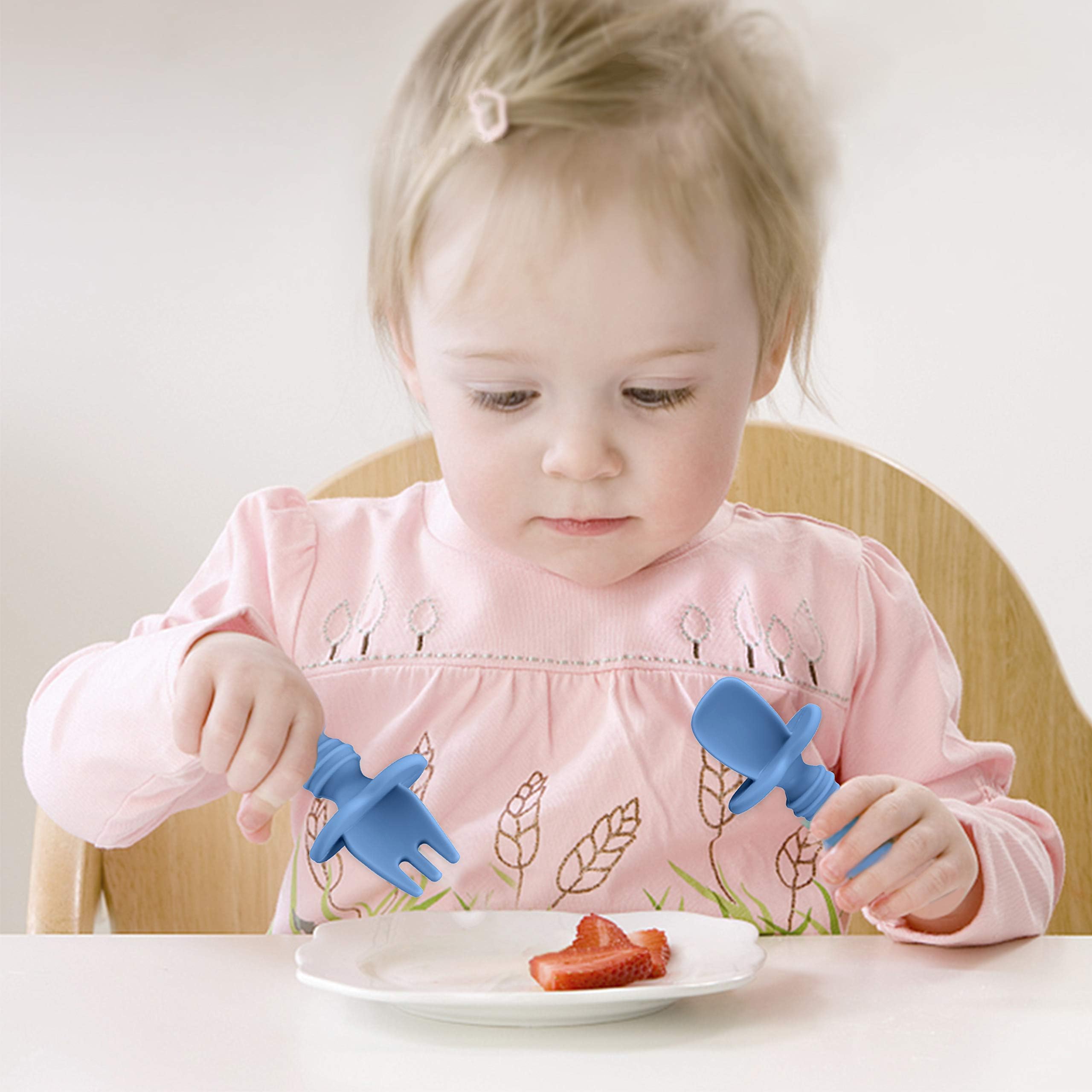 SNOWIE SOFT Baby Fork and Spoon Combo,Creative Cartoon Design, BPA-Free Food-Grade Silicone Material, Comfy Gripping First Tableware for Baby Feeding Complementary Food for Toddler,