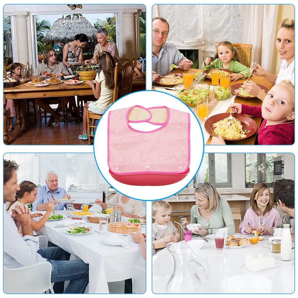 ZIBUYU Adult Waterproof Dining Bibs for Mealtime Protection with Hook & Loop Closure 43x36cm | Reusable Pink Bib for Seniors and Disabled