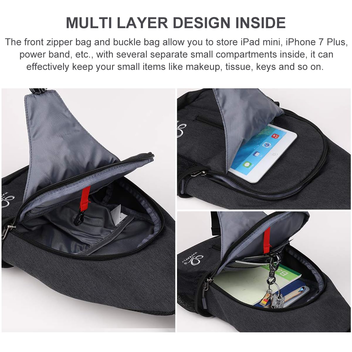 GUSTAVE Sling Bag for Men with 3 D-Rings Adjustable Strap and 15 in Compact Design | Sleek Black Crossbody for Travel