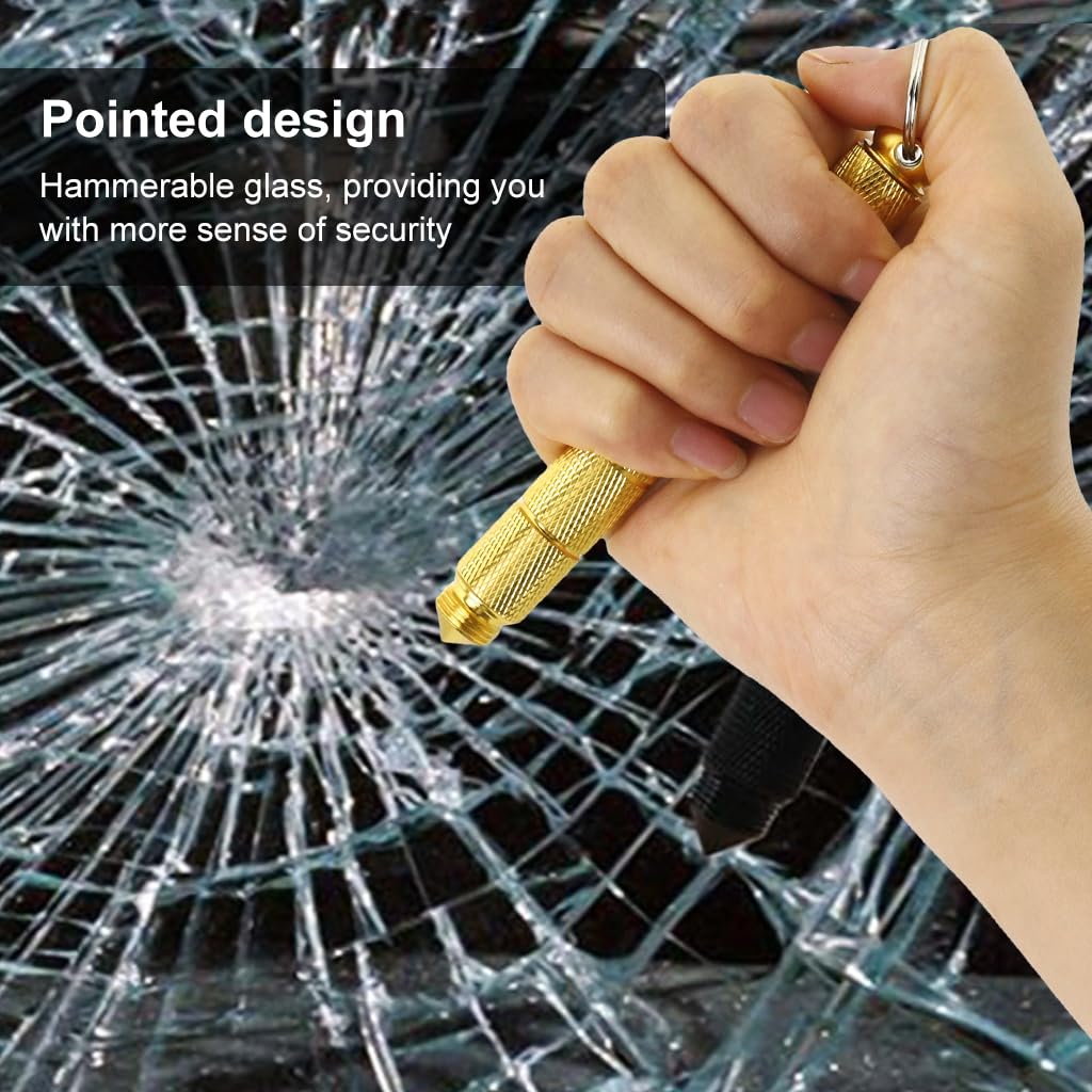 Optifit Portable Window Breaker with Keyring featuring Stainless Steel Design in Gold | Multipurpose Utility Tool