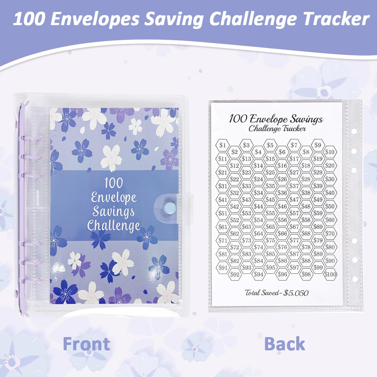 HASTHIP Budget Planner for 100 Day Money Saving Challenge with 25 Cash Envelopes | A5 Sakura Binder