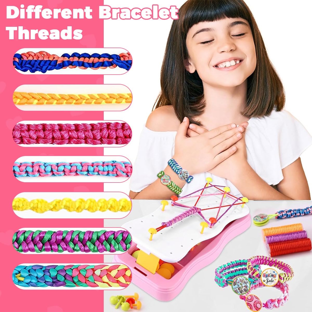 PATPAT DIY Rope Bracelet Making Kit for Kids with Braiding Tool and Charm Buttons | Fun Craft Gift for Girls