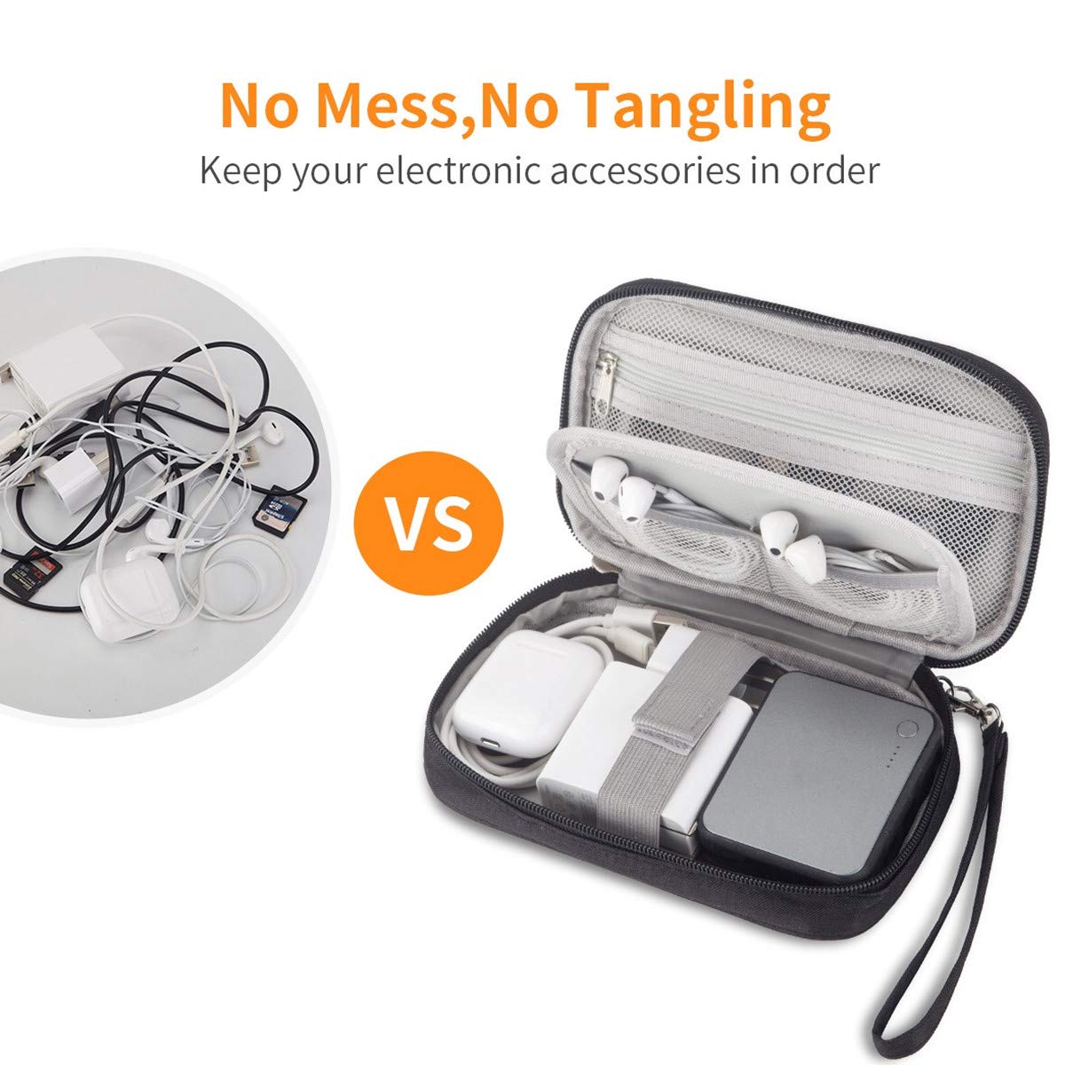 Electronics Accessories Organizer Bag for Travel with Triple Layer Storage and Waterproof Nylon