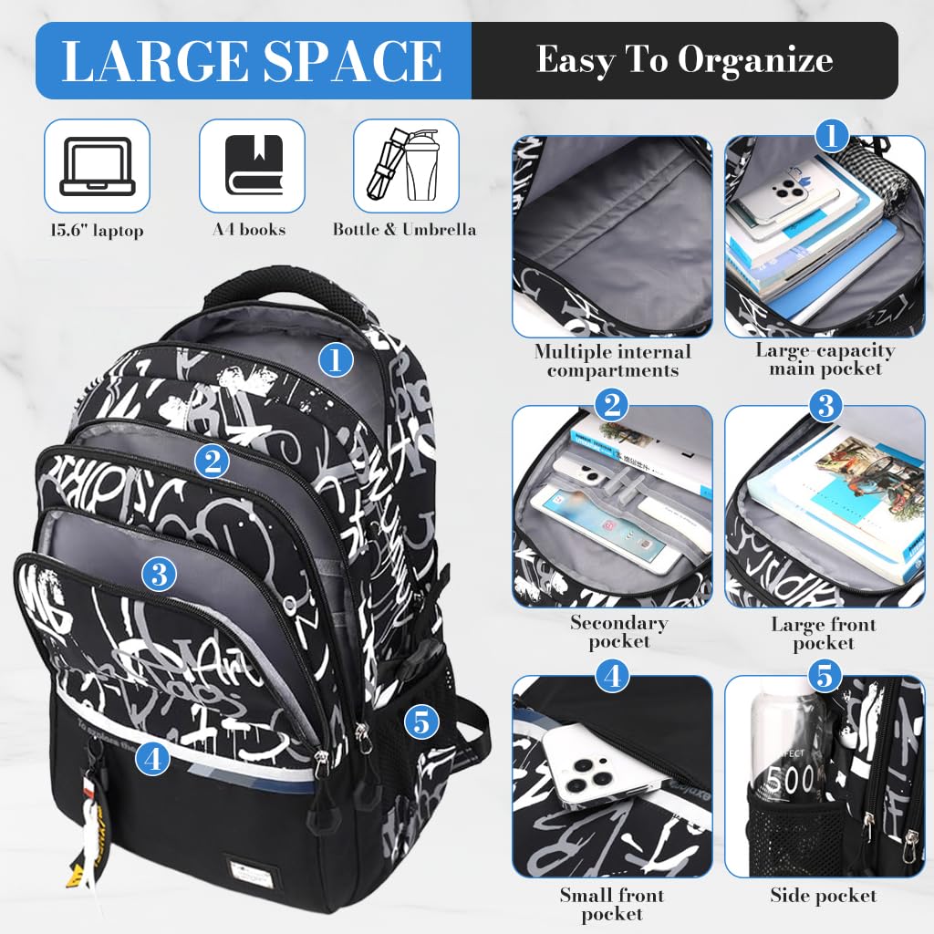 GUSTAVE Backpack for School and Travel with 32L Capacity featuring Ergonomic Design | Waterproof Nylon for Teens