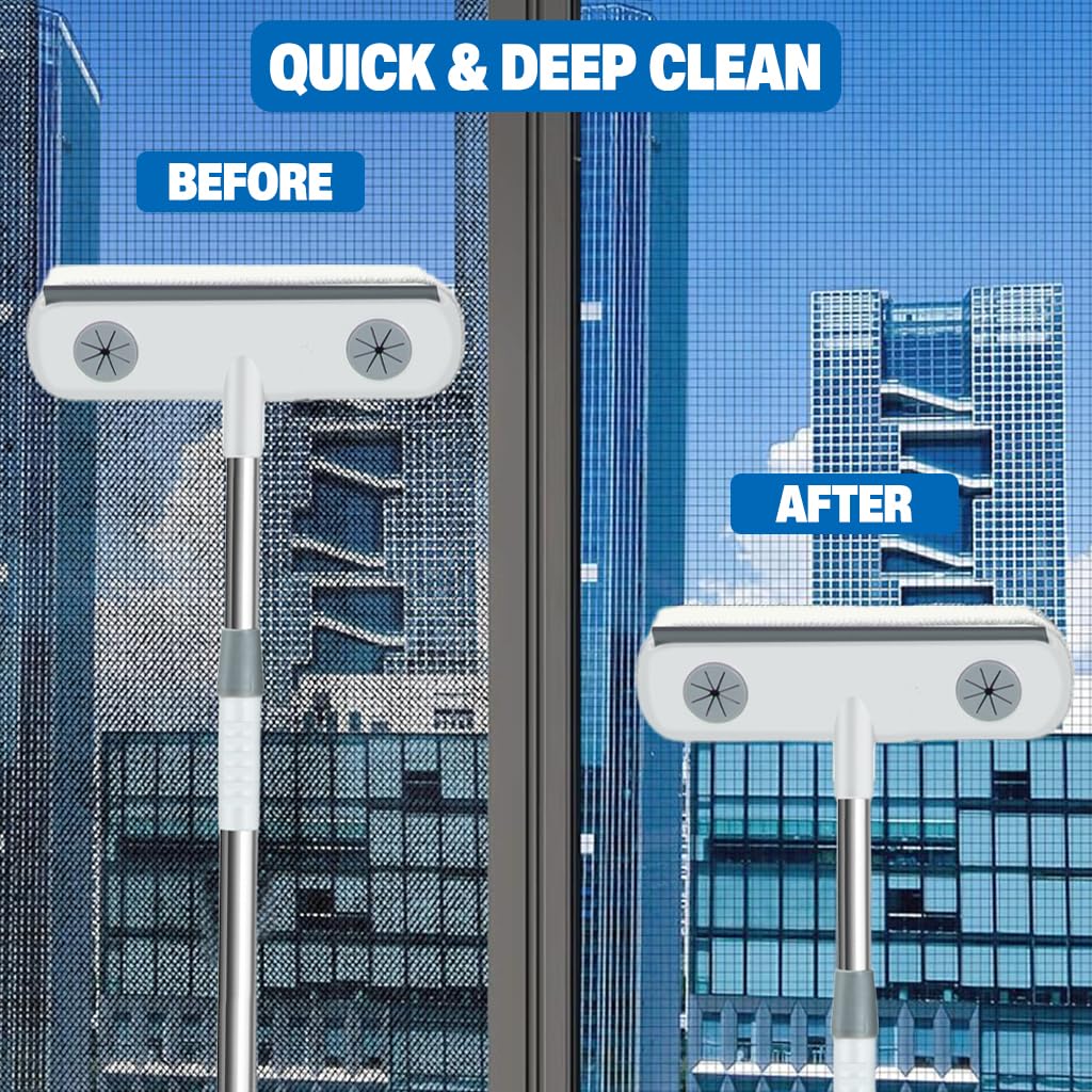 HASTHIP Mesh Screen Cleaning Brush for Windows with 24–39 in Telescopic Handle | Double Sided Wiper