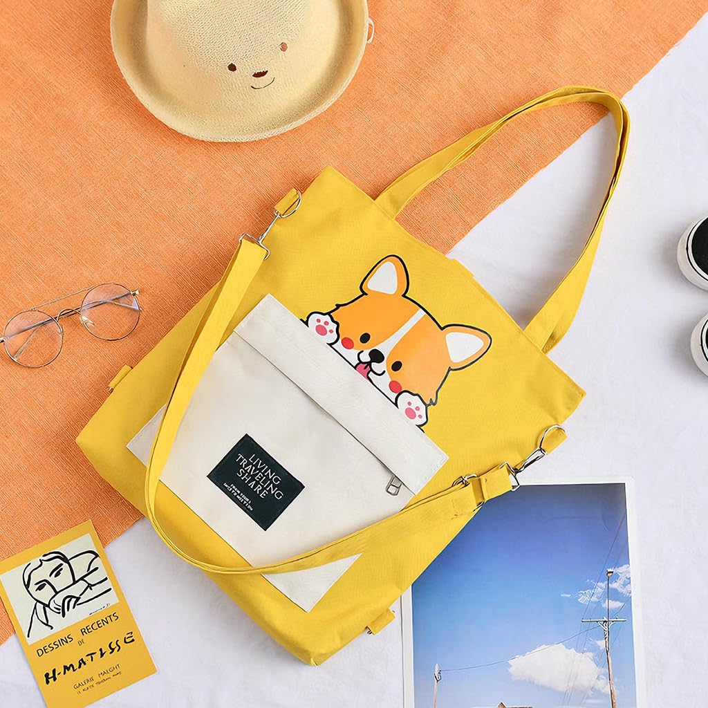 Zibuyu Akita Design Crossbody Bag for Office Use with Adjustable Strap and Yellow Canvas | Stylish Women’s Work Purse