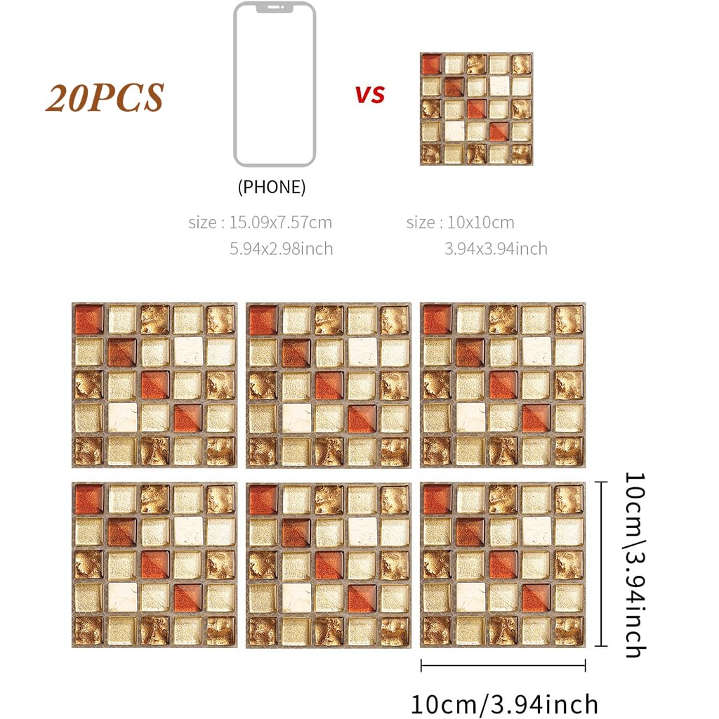 HASTHIP Wall Stickers for Kitchen and Bathroom with 20pcs 3.9 in Mosaic PVC Design | Easy Peel and Stick