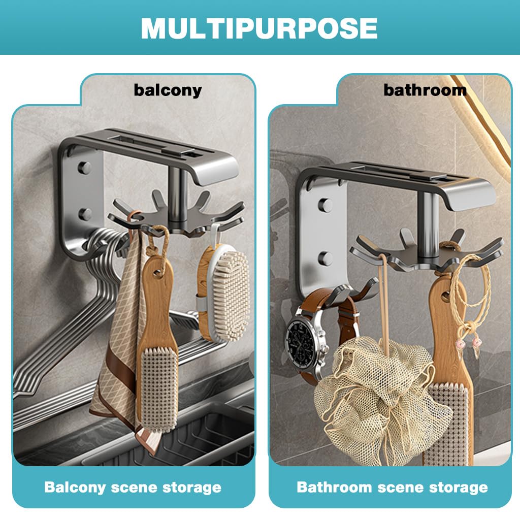 Supvox Kitchen Wall Hook for Space Saving Storage with 360° Rotating 8 Hook Rack | Carbon Steel