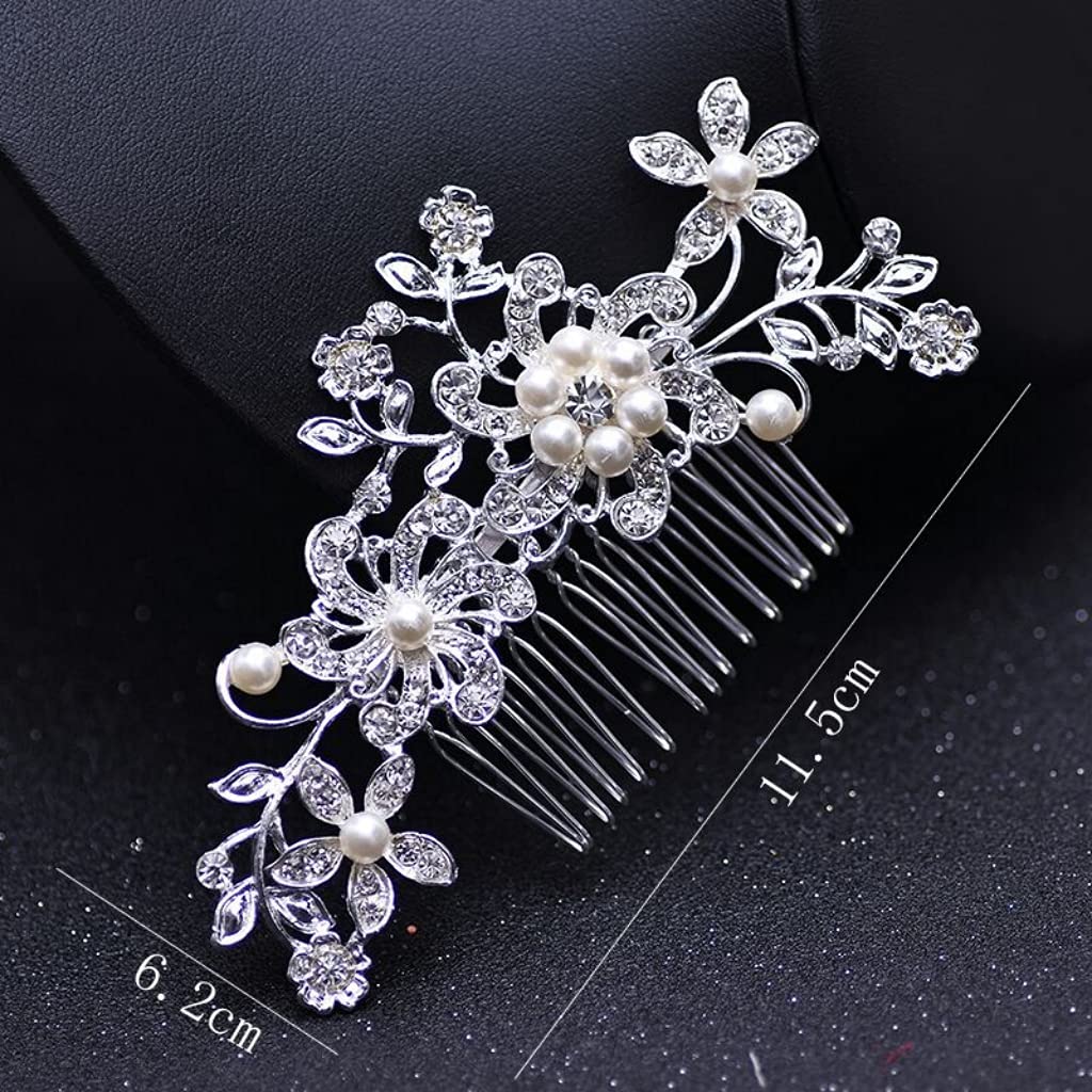 PALAY® 2 Pcs Bridal Hair Clips-Dainty Flowered Headpiece White Cream Flower Beads Hair Comb Vintage Crystals Hair Comb Hair Accessory for Women & Girls