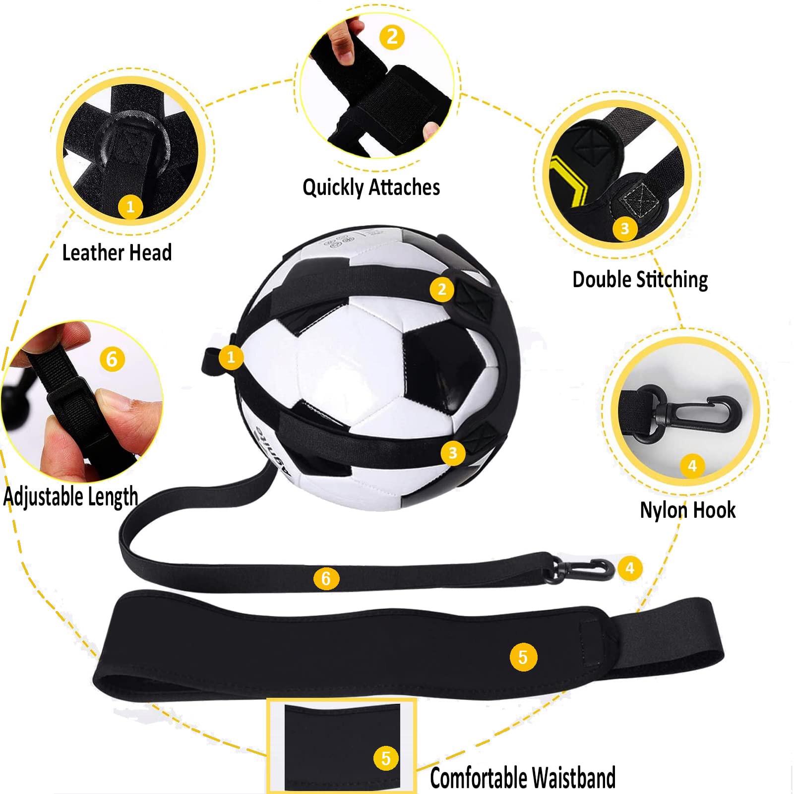 ZIBUYU Football Training Belt for Solo Practice with 3–6 ft Elastic Strap | Adjustable 24–36 in Waist