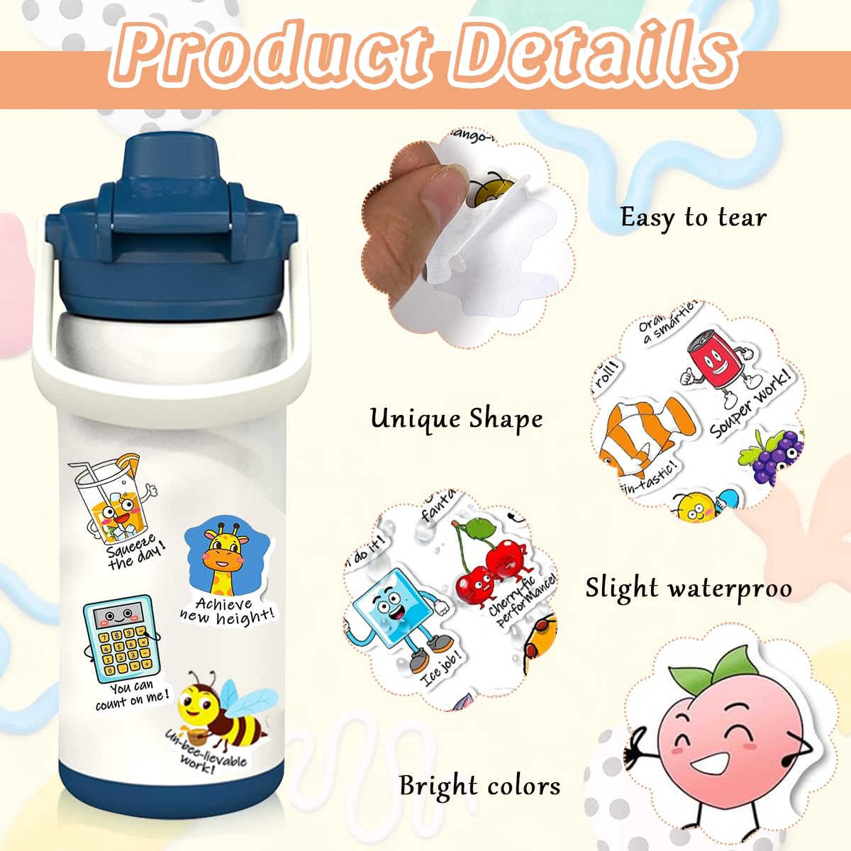 Climberty Cartoon Reward Stickers Set for Kids with 100 Vinyl Pieces | Self-Adhesive Fun